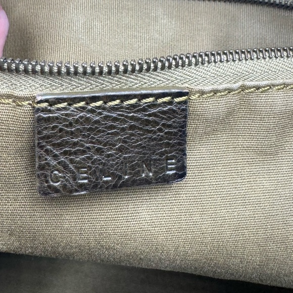 Auth Celine Vintage Olive Green Polished Leather Tote Bag Purse Handbag Preloved - Picture 14 of 16